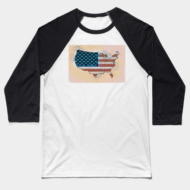 Vintage Patriotic America Map with USA Flag Baseball T-Shirt by Naumovski